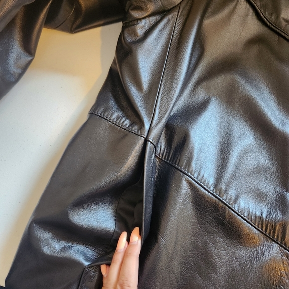 Vintage Black Leather Coat Jacket Midi 90s 1990s Womens Size 1X Loose Oversized - Picture 7 of 15